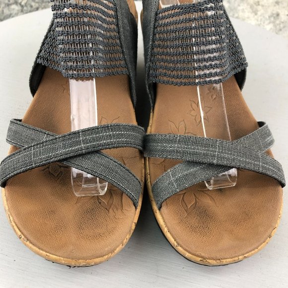 SKECHERS Women's 7 Brie Dawdle Sparkle Black** Stretch Slingback Wedge Sandals - Picture 6 of 11